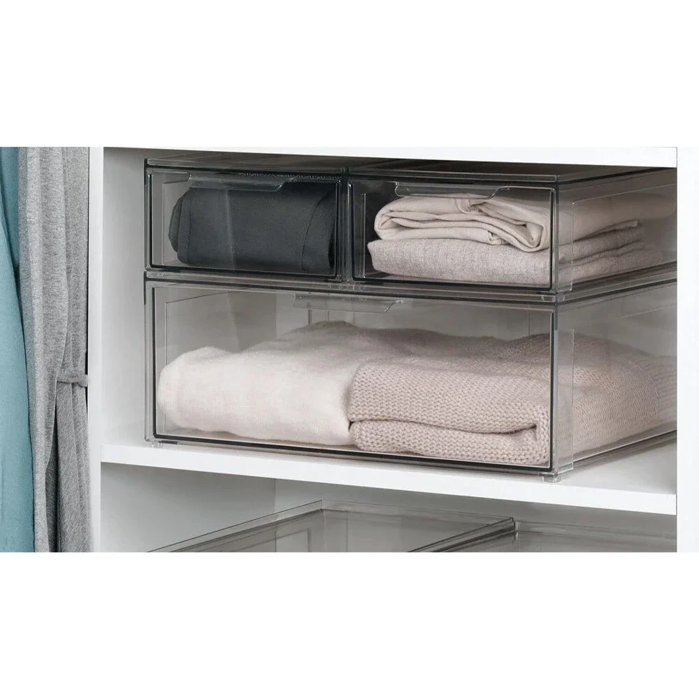 Stackable Storage Three (3) Drawers Set, Clear Plastic Organizer Bins NEW